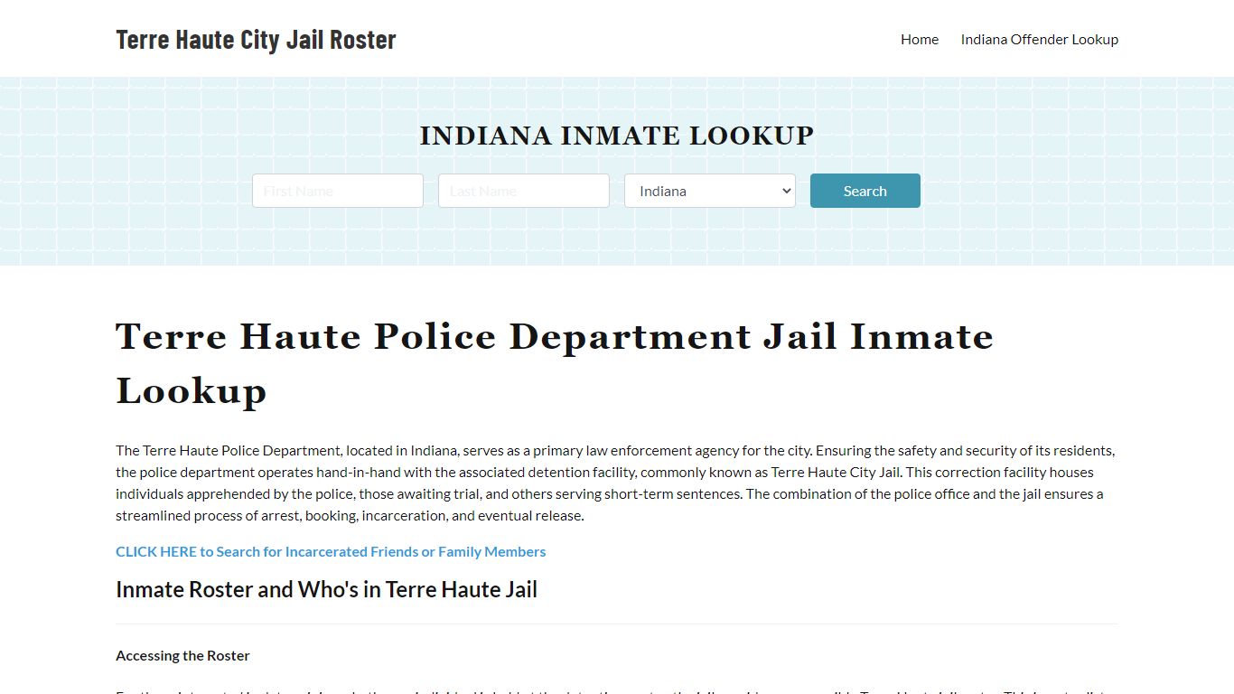 Terre Haute Police Department Jail Inmate Lookup