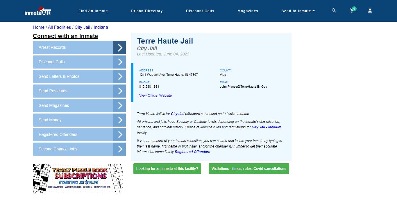Terre Haute Jail | Inmate Locator